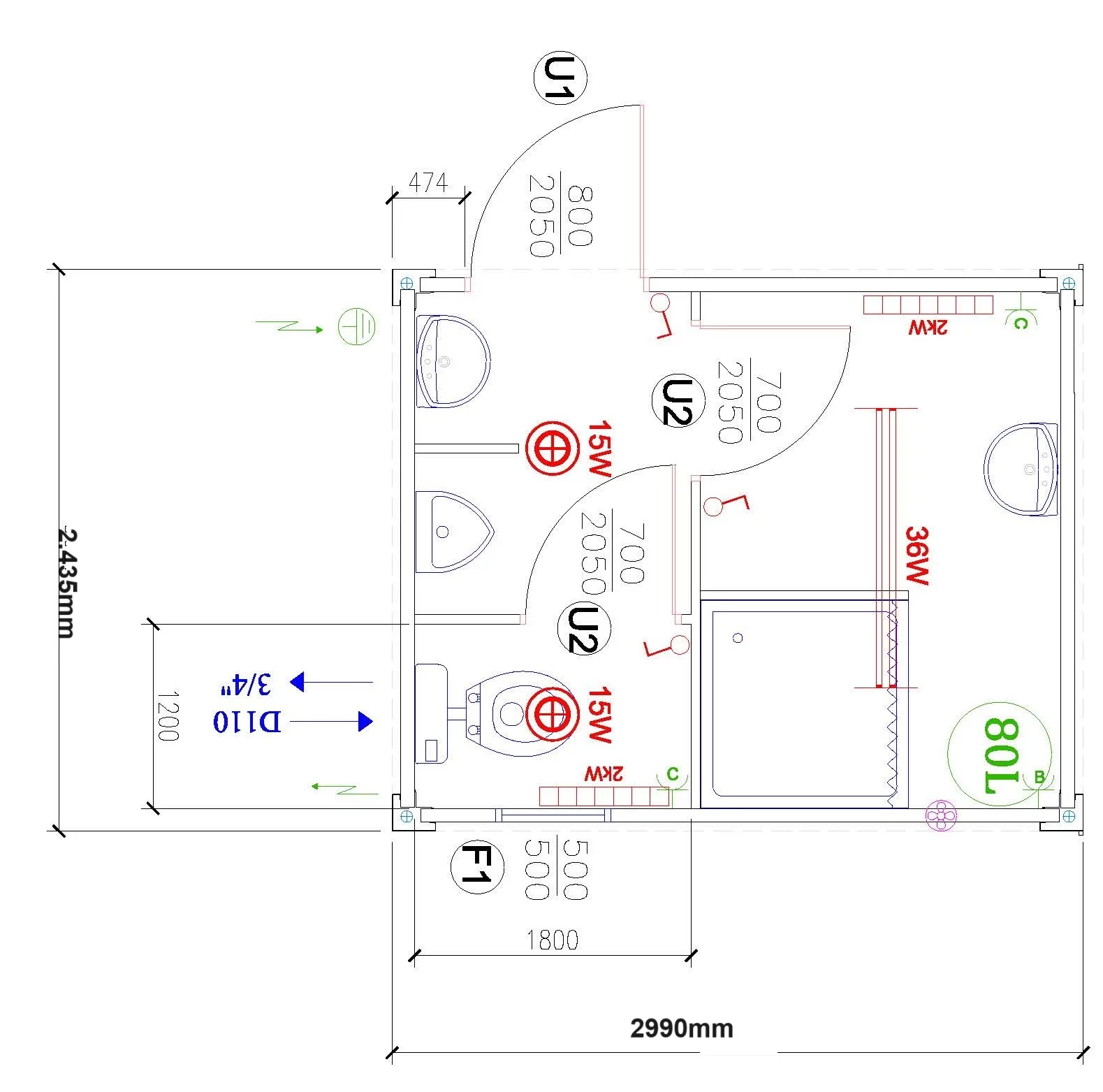 10′ Sanitary container with Toilet and Shower cabin